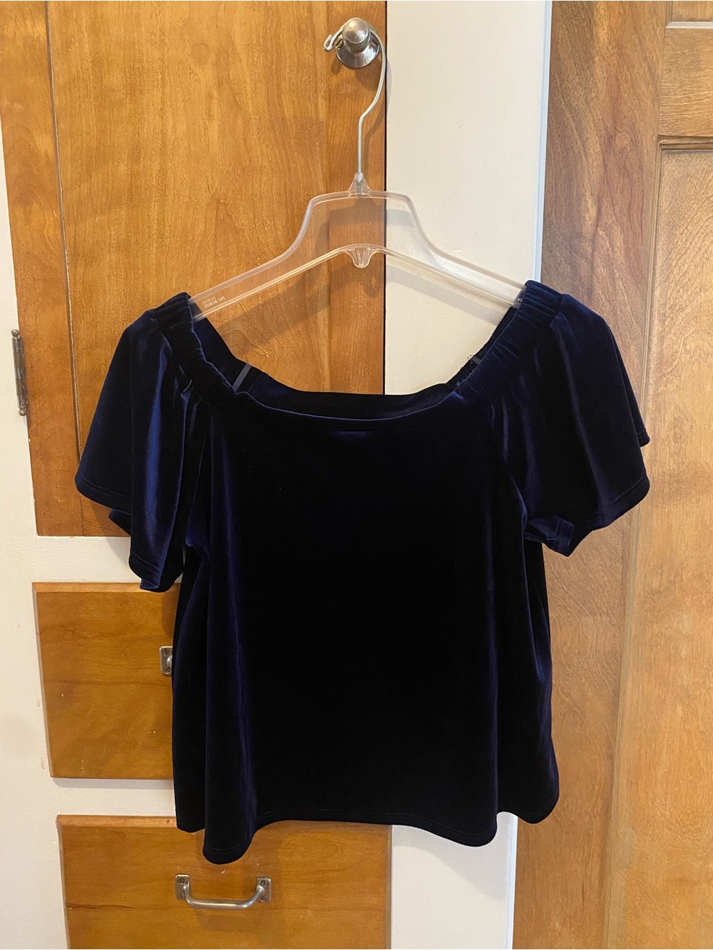 Like New One Clothing Los Angeles Off the Shoulder Deep Navy Velvet Blouse